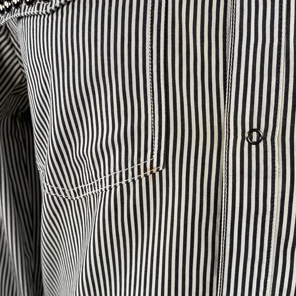 PIERRE BALMAIN Size M Silver Black White Stripe Studded Cotton Long Sleeve Shirt - Picture 5 of 7